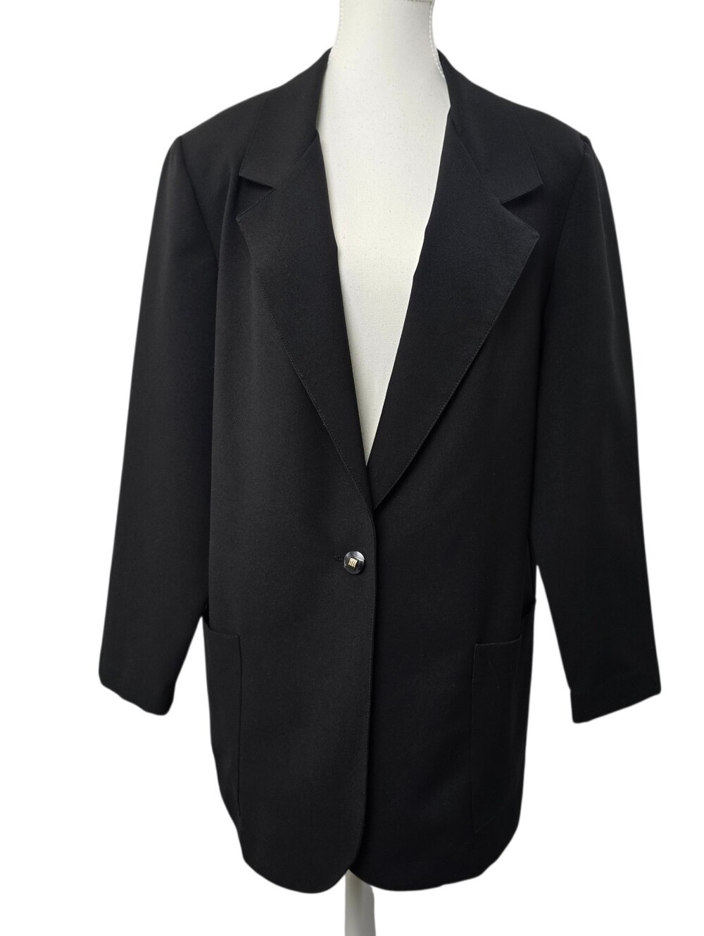 Vintage Fairset Woman Black Single Button Blazer Jacket Career Office Size 16W